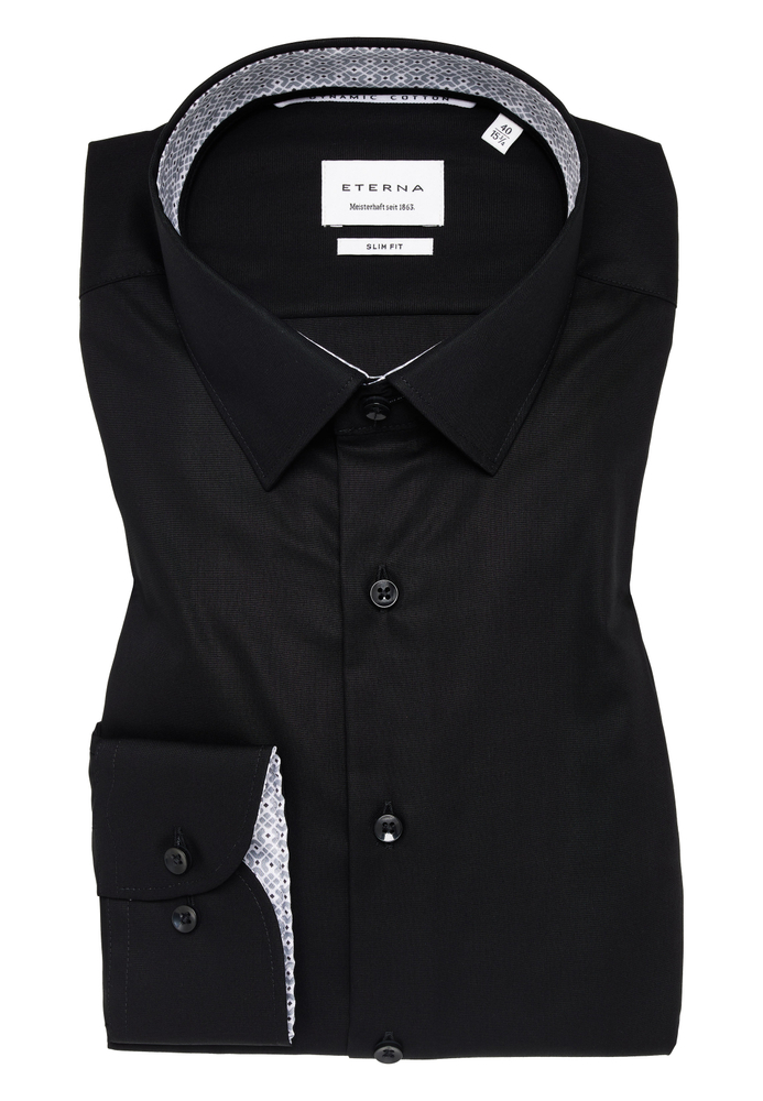 SLIM FIT Hemd in schwarz unifarben von ETERNA Mode GmbH