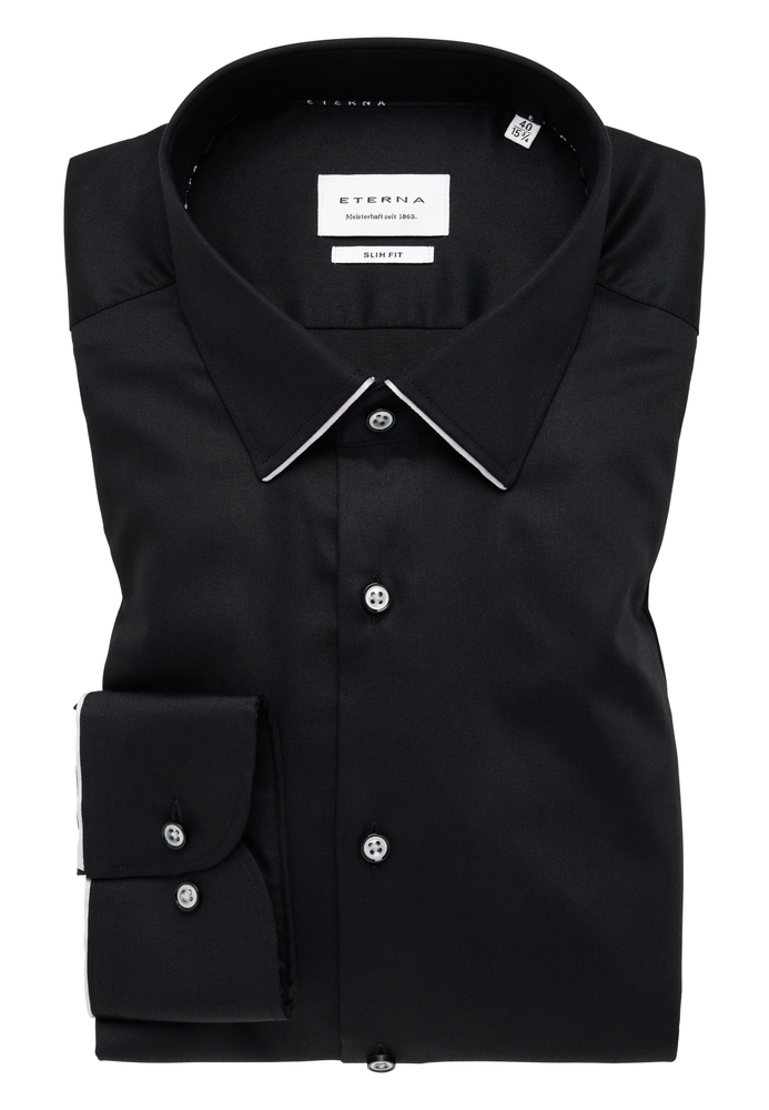 SLIM FIT Hemd in schwarz unifarben von ETERNA Mode GmbH