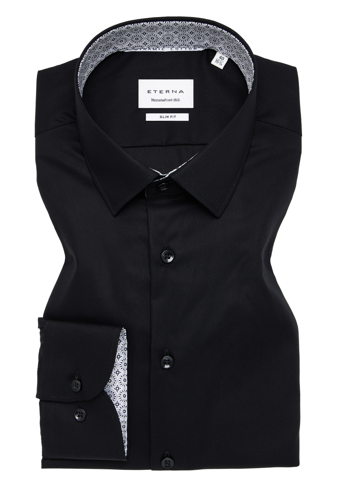 SLIM FIT Hemd in schwarz unifarben von ETERNA Mode GmbH