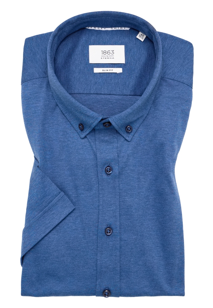 SLIM FIT Jersey Shirt in blau unifarben von ETERNA Mode GmbH