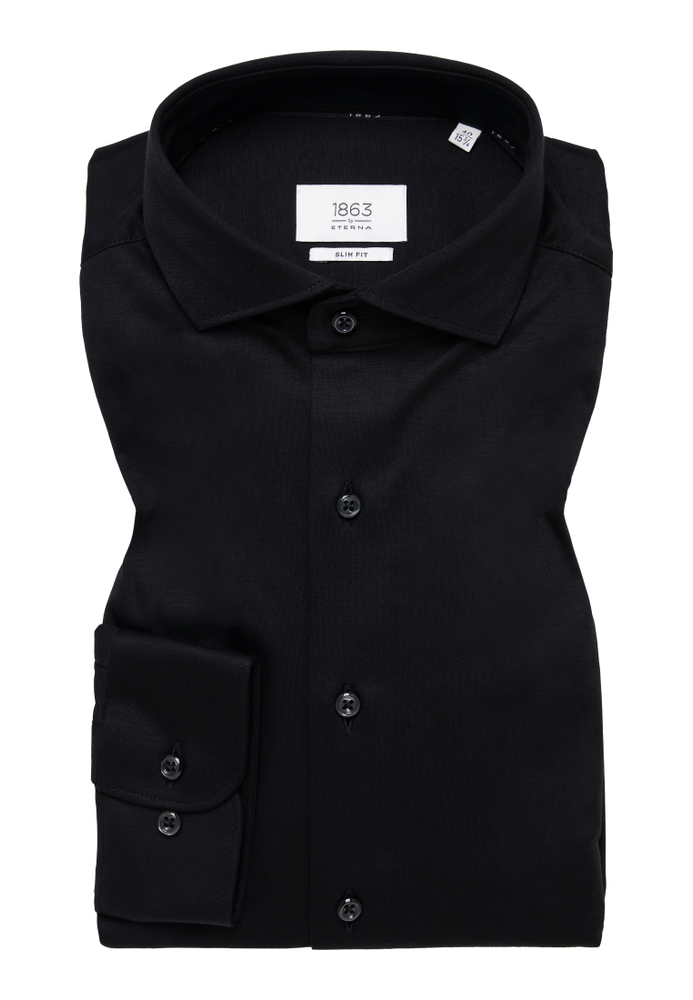 SLIM FIT Jersey Shirt in schwarz unifarben von ETERNA Mode GmbH
