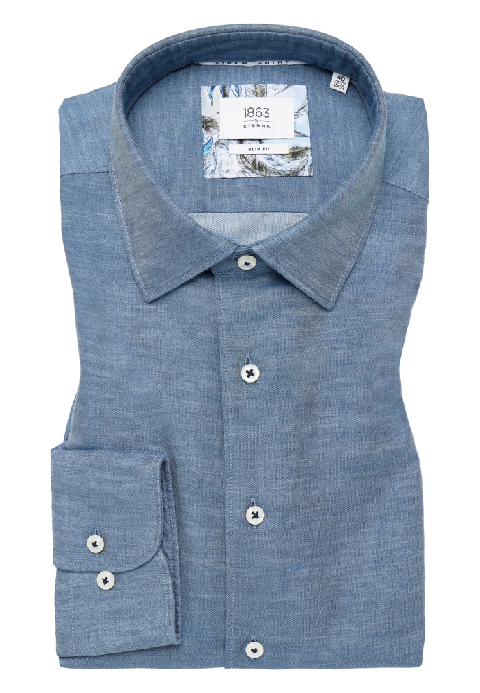 SLIM FIT Linen Shirt in denim unifarben von ETERNA Mode GmbH