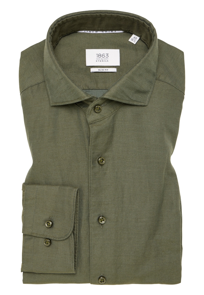SLIM FIT Linen Shirt in khaki unifarben von ETERNA Mode GmbH
