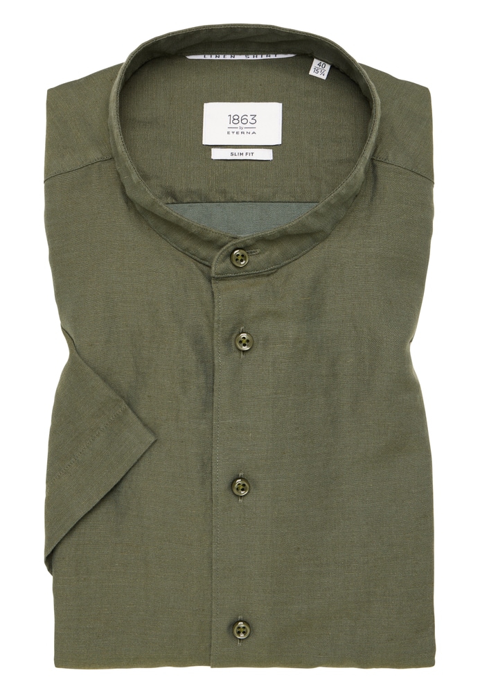 SLIM FIT Linen Shirt in khaki unifarben von ETERNA Mode GmbH