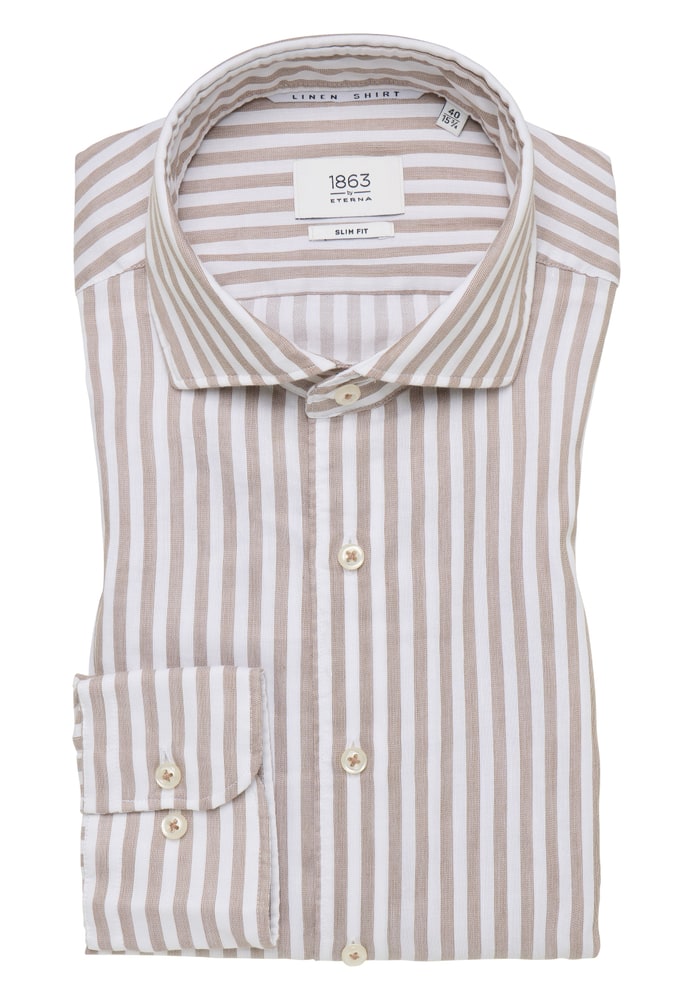 SLIM FIT Linen Shirt in taupe gestreift von ETERNA Mode GmbH