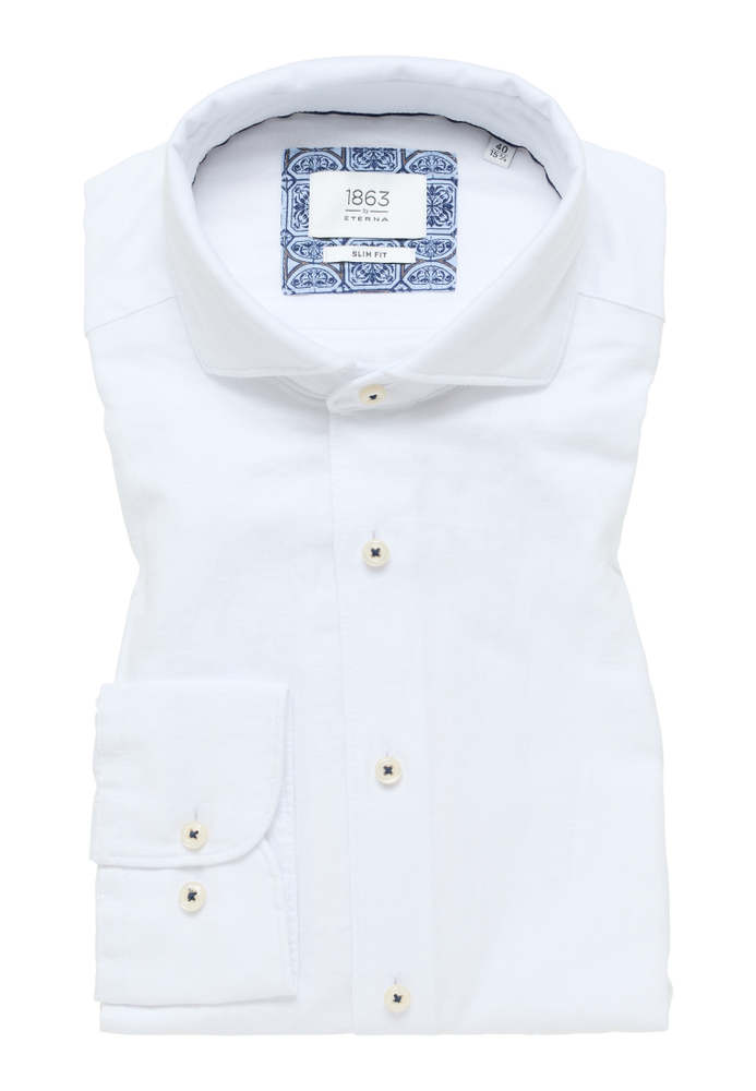 SLIM FIT Linen Shirt in weiß unifarben von ETERNA Mode GmbH