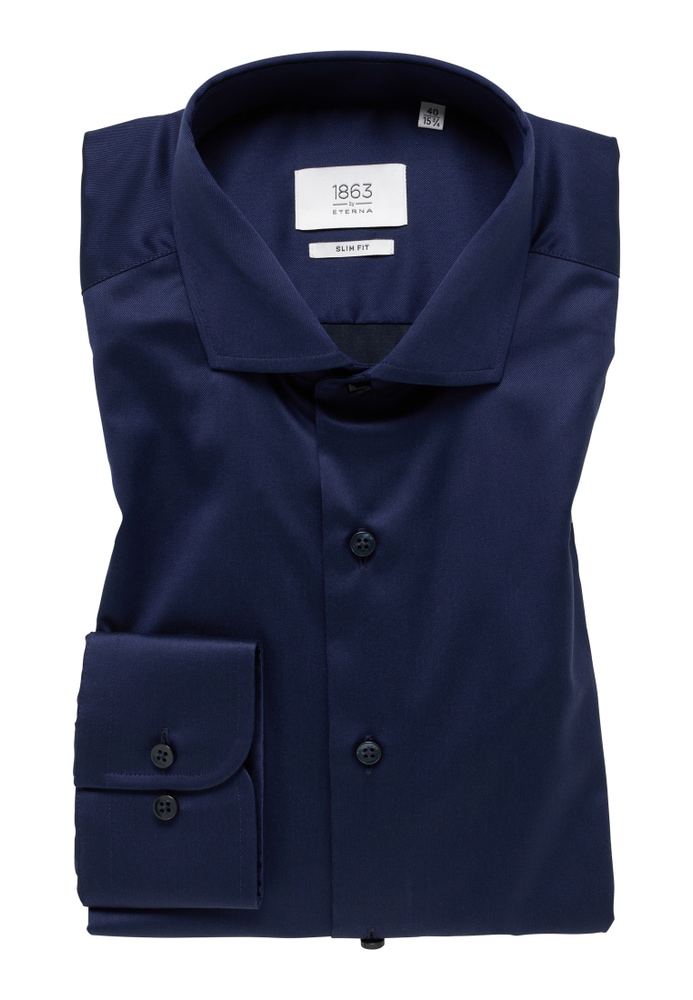 SLIM FIT Luxury Shirt in dunkelblau unifarben von ETERNA Mode GmbH