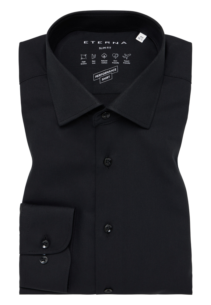 SLIM FIT Performance Shirt in schwarz unifarben von ETERNA Mode GmbH