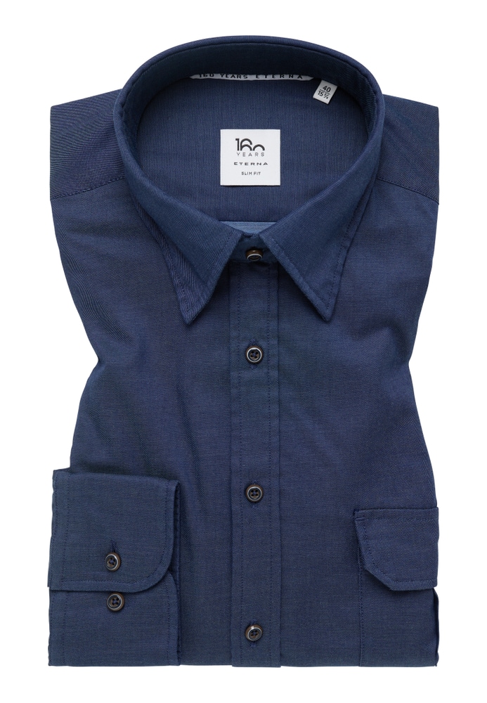 SLIM FIT Soft Luxury Shirt in denim unifarben von ETERNA Mode GmbH