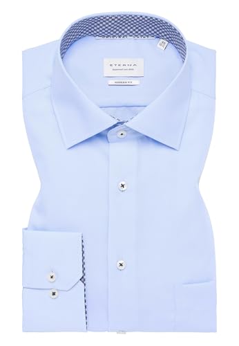 ETERNA Herren Business-Hemd Original Shirt | Hellblau Patch | Modern Fit | Einfarbig | Langarm | Bügelfrei, Knitterfrei | 100% Baumwolle | Kent-Kragen Gr. 43 von ETERNA