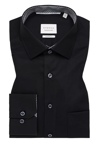 ETERNA Herren Business-Hemd Original Shirt | Schwarz Patch | Modern Fit | Einfarbig | Langarm | Bügelfrei, Knitterfrei | 100% Baumwolle | Kent-Kragen Gr. 41 von ETERNA