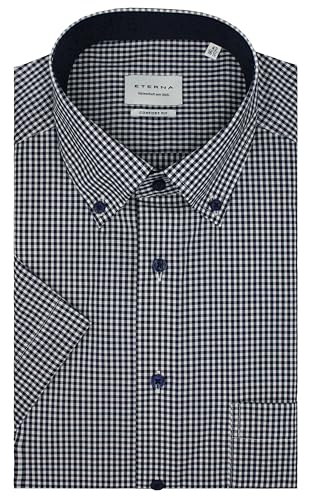 ETERNA Herren Businesshemd Kurzarm Comfort FIT | Karo Dunkelblau | Button-Down Kragen Gr. 42 von ETERNA