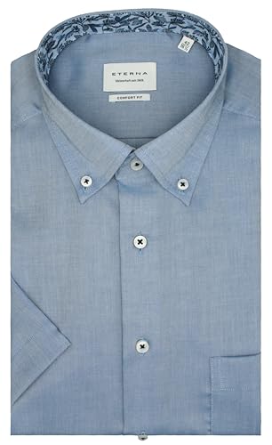 ETERNA Herren Businesshemd Kurzarm Comfort FIT | Struktur Blau | Button-Down Kragen Gr. 42 von ETERNA