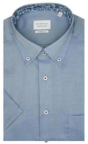 ETERNA Herren Businesshemd Kurzarm Comfort FIT | Struktur Blau | Button-Down Kragen Gr. 45 von ETERNA