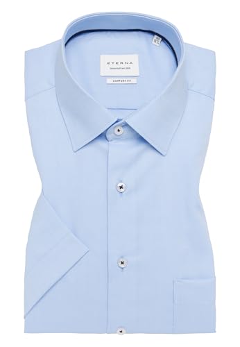 ETERNA Herren Kurzarm Hemd Comfort FIT | Struktur Hellblau | Patch | 100% Baumwolle | Kentkragen Gr. 44 von ETERNA