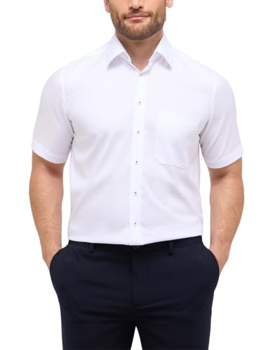 ETERNA Herren Kurzarm Hemd Comfort FIT | Struktur Weiß | Patch | 100% Baumwolle | Kentkragen Gr. 44 von ETERNA