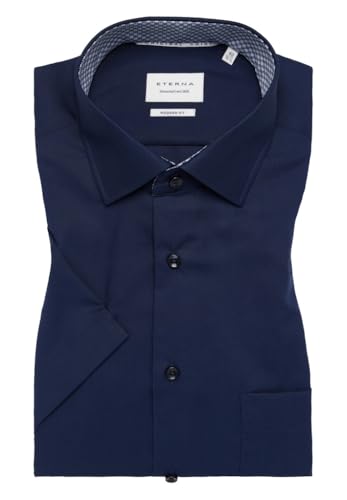 ETERNA Herren Kurzarm Hemd MODERN FIT | Marine | Patch | 100% Baumwolle | Kentkragen Gr. 44 von ETERNA