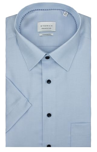 ETERNA Herren Kurzarm Hemd MODERN FIT | Struktur Hellblau | 100% Baumwolle | Kentkragen Gr. 41 von ETERNA