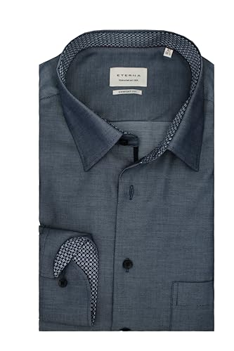ETERNA Herren Langarm Hemd Comfort FIT | Denim-Blau strukturiert | Patch | 100% Baumwolle | Kentkragen Gr. 43 von ETERNA