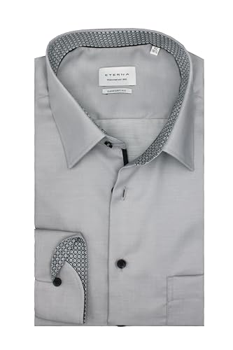 ETERNA Herren Langarm Hemd Comfort FIT | Grau strukturiert | Patch | 100% Baumwolle | Kentkragen Gr. 46 von ETERNA