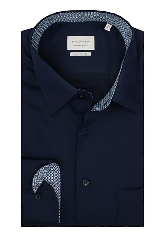 ETERNA Herren Langarm Hemd Comfort FIT | Navy-Blau strukturiert | Patch | 100% Baumwolle | Kentkragen Gr. 42 von ETERNA