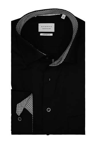 ETERNA Herren Langarm Hemd Comfort FIT | Schwarz mit Patch | 100% Baumwolle | Kentkragen Gr. 47 von ETERNA