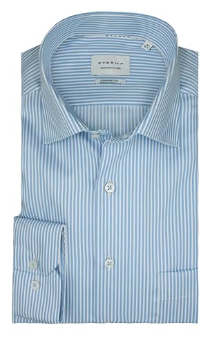 ETERNA Herren Langarm Hemd Comfort Fit | 100% Baumwolle | Blau-Weiß gestreift | Kentkragen Gr. 47 von ETERNA