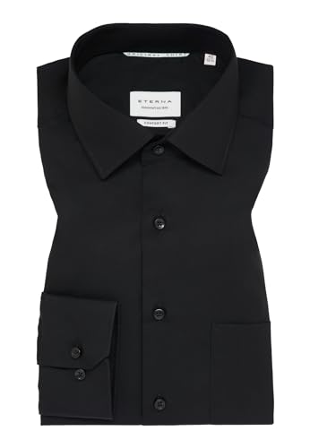 ETERNA Herren Langarm Hemd Comfort Fit | 100% Baumwolle | Uni Schwarz | Kentkragen Gr. 47 von ETERNA