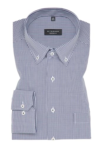 Eterna Herren Langarm Hemd Comfort Fit | Karo Blau-Weiß | Bügelfrei, Knitterfrei, 100% Baumwolle | Button-Down Kragen Gr. 44 von ETERNA