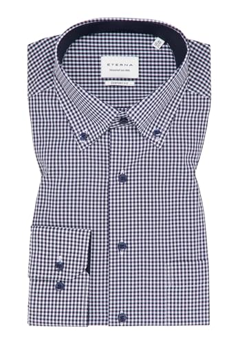 ETERNA Herren Langarm Hemd Comfort Fit | Navy kariert | Bügelfrei, Knitterfrei, 100% Baumwolle | Button-Down Kragen Gr. 42 von ETERNA
