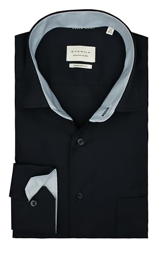 ETERNA Herren Langarm Hemd Dunkelblau Comfort Fit | 100% Baumwolle Patch Kentkragen Gr. 48 von ETERNA
