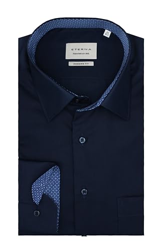 ETERNA Herren Langarm Hemd Dunkelblau Modern Fit | Bügelfrei, Knitterfrei, 100% Baumwolle | Patch | Kentkragen Gr. 46 von ETERNA