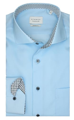 ETERNA Herren Langarm Hemd Hellblau Modern Fit | 100% Baumwolle Patch Kent-Kragen Gr. 44 von ETERNA