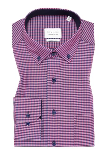 ETERNA Herren Langarm Hemd Modern Fit | Blau Rot kariert | Bügelfrei, Knitterfrei, 100% Baumwolle | Button-Down Kragen Gr. 44 von ETERNA