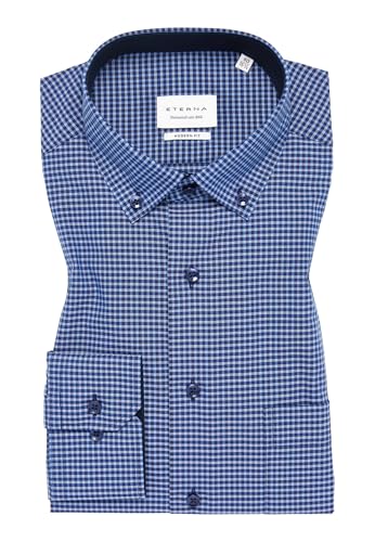 ETERNA Herren Langarm-Hemd | Modern Fit | Blau kariert | Bügelfrei, Knitterfrei | 100% Baumwolle | Button-Down-Kragen Gr. 43 von ETERNA