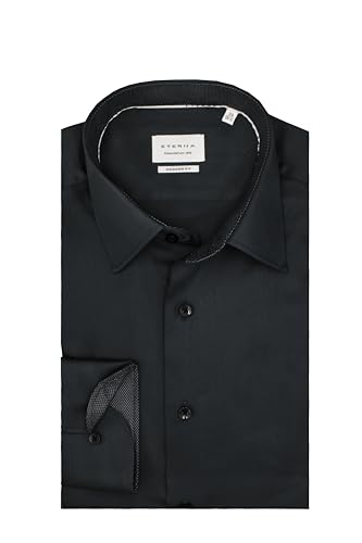 ETERNA Herren Langarm Hemd Modern Fit | Bügelfrei | Satingewebe | Anthrazit | 100% Baumwolle | Kentkragen mit Ausputz Gr. 42 von ETERNA