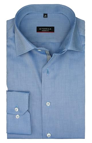 ETERNA Herren Langarm Hemd Modern Fit | Struktur Blau | Bügelfrei, Knitterfrei, 100% Baumwolle | Cutaway Kragen Gr. 43 von ETERNA