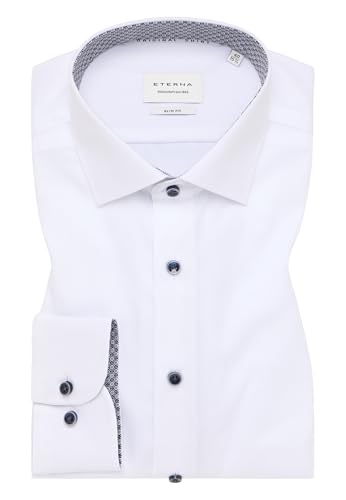 ETERNA Herren Langarm Hemd Popeline Slim Fit | Uni Weiß mit Besatz | Bügelfrei, 100% Baumwolle | Classic-Kent Kragen Gr. 38 von ETERNA