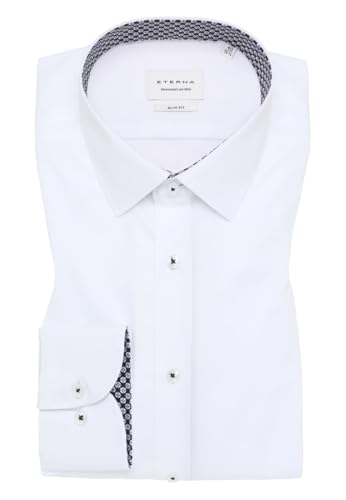 ETERNA Herren Langarm Hemd | Slim FIT | Weiß | Bügelfrei, Knitterfrei | Uni Popeline | Dynamic Cotton™ | 100% Baumwolle | Kentkragen mit Ausputz Gr. 39 von ETERNA