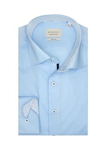ETERNA Herren Langarm Hemd Slim Fit | Bügelfrei | Dynamic Cotton™ | Hellblau | 100% Baumwolle | Kentkragen mit Ausputz Gr. 39 von ETERNA