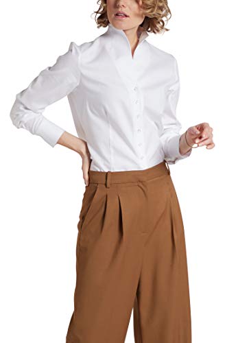 ETERNA Modern Fit Bluse Langarm Stehkragen Punkte weiß Größe 40 von ETERNA