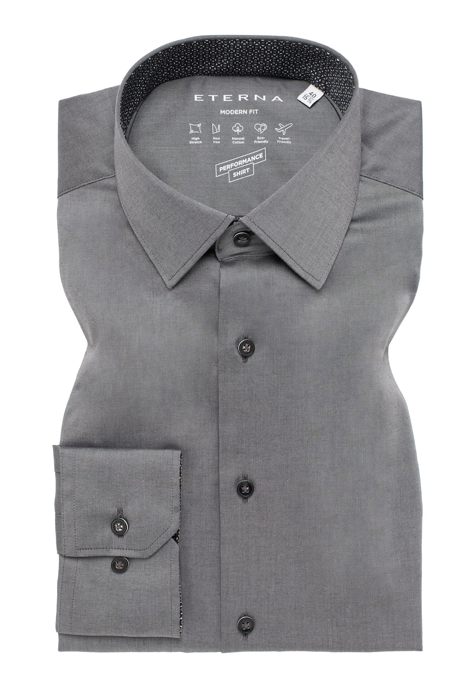 ETERNA - Performance Shirt Twill-Stretch Langarm hellgrau von ETERNA