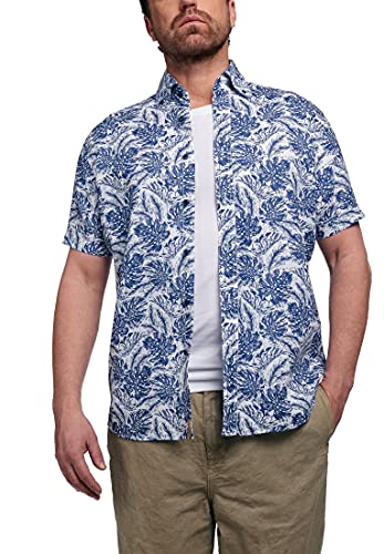 ETERNA Regular Fit Casual Hemd Halbarm Button Down Kragen Leinen Muster blau Größe 42 von ETERNA