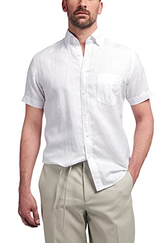ETERNA Regular Fit Kurzarm Hemd Button Down Kragen Brusttasche Leinen weiß Größe 50 von ETERNA