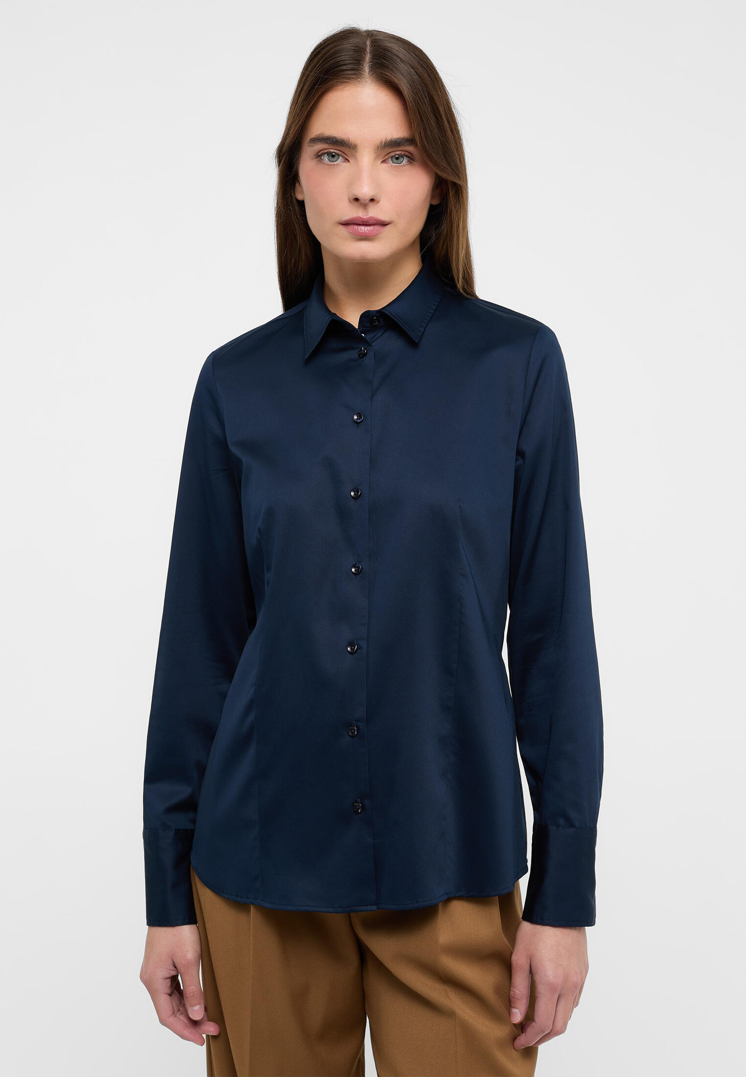 ETERNA - Satin Shirt Bluse Satingewebe Langarm dunkelblau von ETERNA
