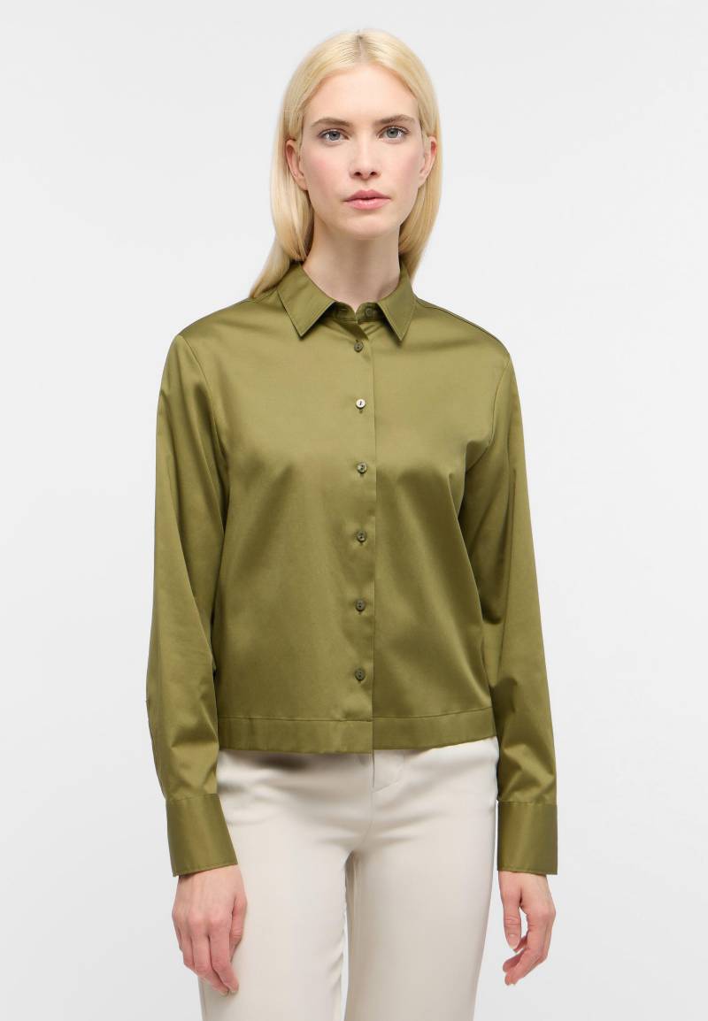 ETERNA - Satin Shirt Bluse Satingewebe Langarm olive von ETERNA