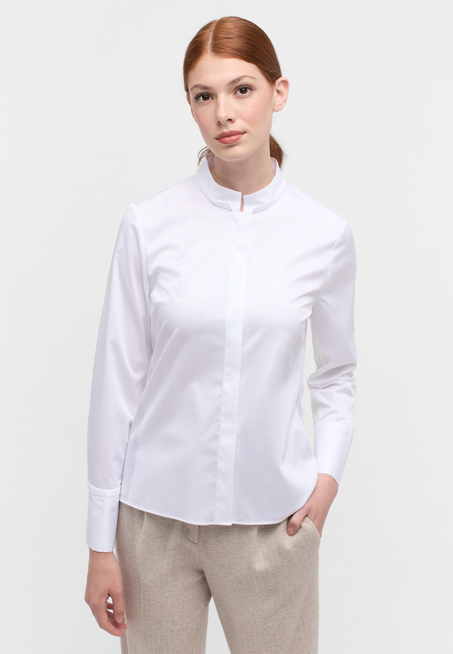 ETERNA - Satin Shirt Bluse Satingewebe Langarm weiß von ETERNA