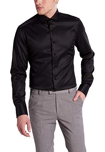 ETERNA Slim Fit 1863 Hemd Langarm Haifischkragen Twill schwarz Größe 42 von ETERNA
