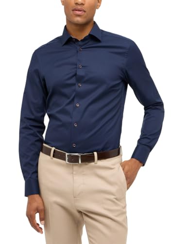 ETERNA Slim Fit Cover Hemd Langarm Blickdicht Twill Nachtblau Größe 38 von ETERNA