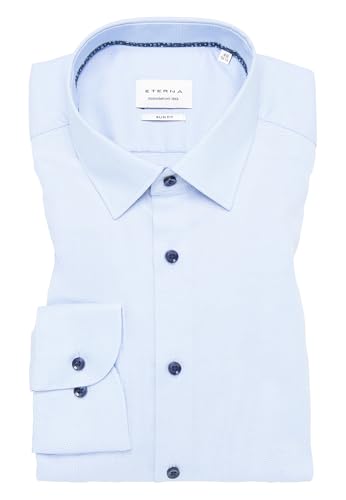 ETERNA Slim Fit Hemd Langarm 67cm | Muster Hellblau | Reine Baumwolle | Kentkragen mit Besatz | bügelfrei | Gr. 38 von ETERNA